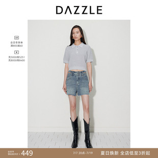 DAZZLE地素奥莱 牛仔裤秋季女装复古双腰做旧磨白毛边短裤