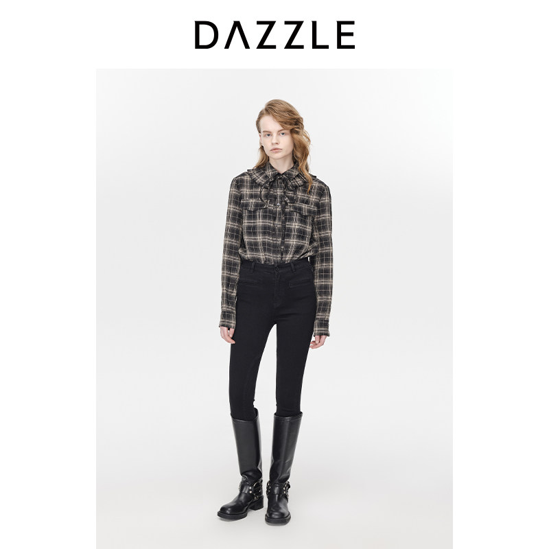 DAZZLE地素格子花边衬衫地素图片