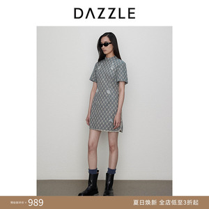 DAZZLE地素奥莱 连衣裙秋季女装爱的吉象牛仔复古魔方旗袍