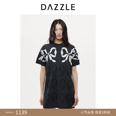 DAZZLE 地素奥莱毛衣25秋黑色短袖连衣裙