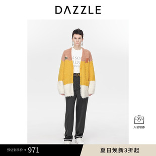 冬季 开衫 拼色毛衣外套上衣女 针织长袖 DAZZLE地素奥莱