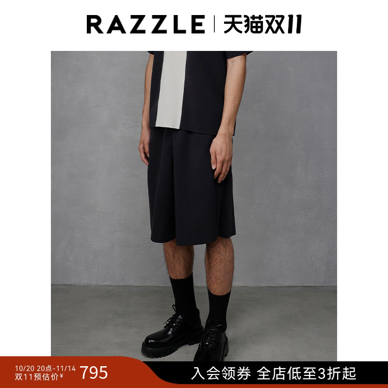 RAZZLE地素奥莱男装黑色秋季拼接短裤