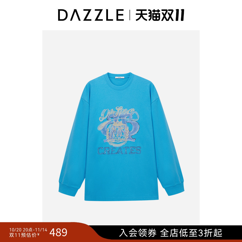 DAZZLE地素贴花串珠长袖T恤