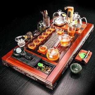家用办公会客中式 茶具套装 全自动一体黑檀木流水茶盘整套轻奢高档