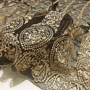 网纱金色立体绣花 新品 蕾丝布料裙料定制服饰面料加密刺绣连衣