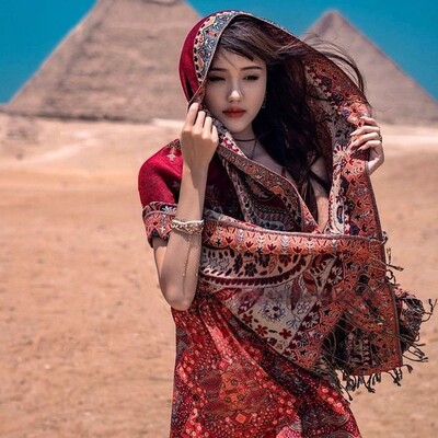 民族风埃及尼泊尔异域风新疆敦煌沙漠旅拍披肩女迪拜旅游穿搭度假