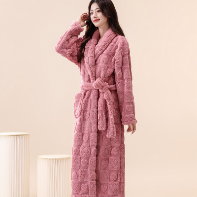 新款珊瑚绒睡袍女睡衣加厚保暖秋冬中长款晨袍法兰绒洗澡浴袍性感