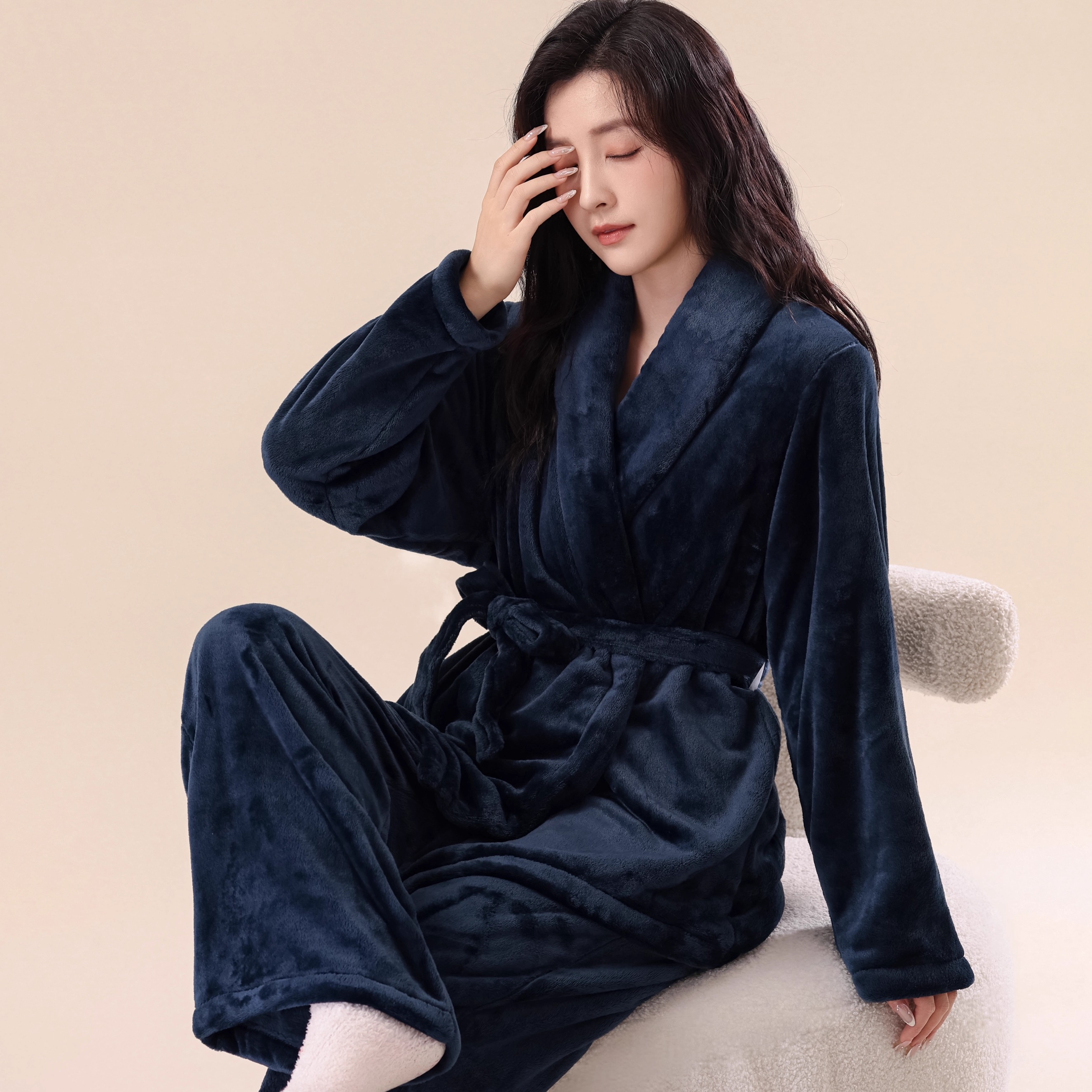 珊瑚绒加厚晨袍睡袍加大码