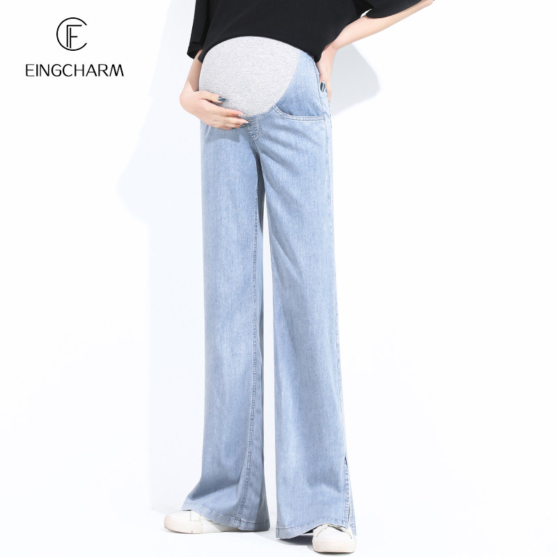 孕妇裤子春夏薄款外穿阔腿天丝牛仔裤大码拖地春季宽松直筒长裤女