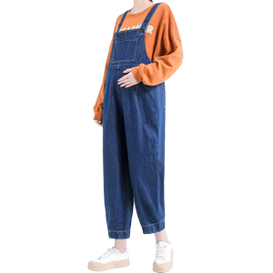 孕妇牛仔背带裤春季新款大码宽松纯棉孕妇裤春秋女外穿孕妇装套装