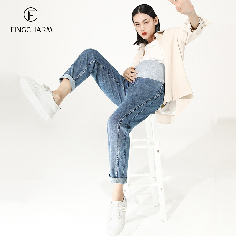 孕妇裤子秋冬牛仔裤休闲老爹裤时尚外穿春秋宽松长裤大码九分直筒