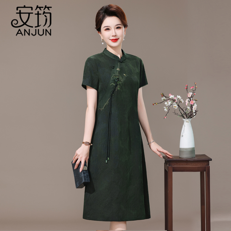 2025新款高端香云纱旗袍真丝连衣裙女装夏季桑蚕丝妈妈裙子新中式