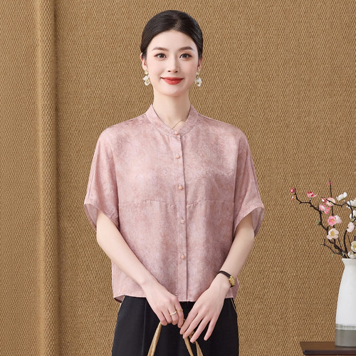 夏季桑蚕丝蝙蝠袖显年轻妈妈衬衫