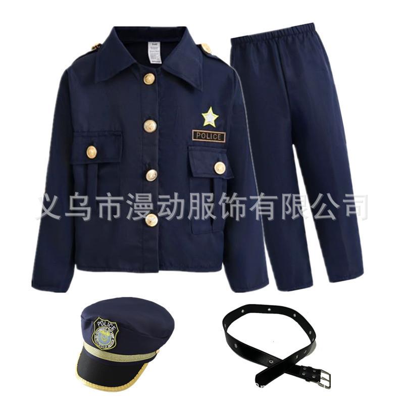 可爱儿童警官服装男孩警察装扮服绣花纽扣正义英雄套装万圣节表演