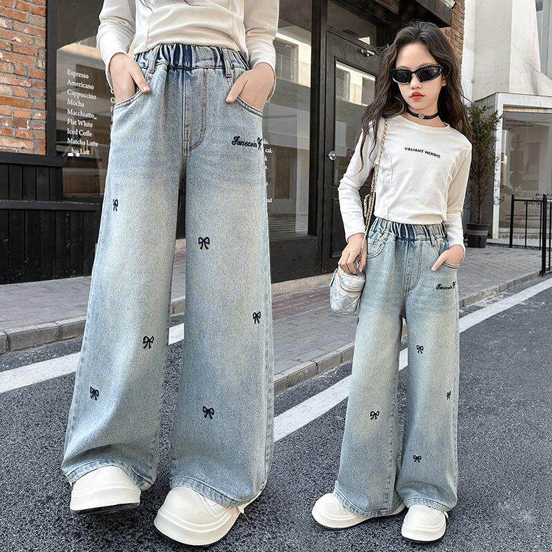 女童牛仔裤春夏装2025新款女孩薄款直筒宽裤儿童夏季休闲 长裤子