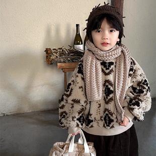 暮晨家新款冬装2024男童加绒半高领卫衣儿童加厚羊羔毛毛衣外套