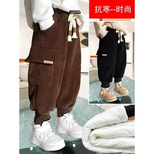 男童裤子一条过冬棉裤加棉加绒三层加厚灯芯绒工装裤儿童冬季特厚