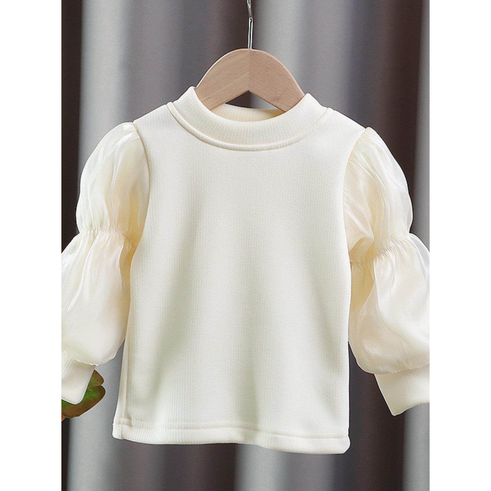 女童加厚打底衫泡泡袖儿童长袖t恤纯棉洋气女宝宝秋冬装加绒上衣