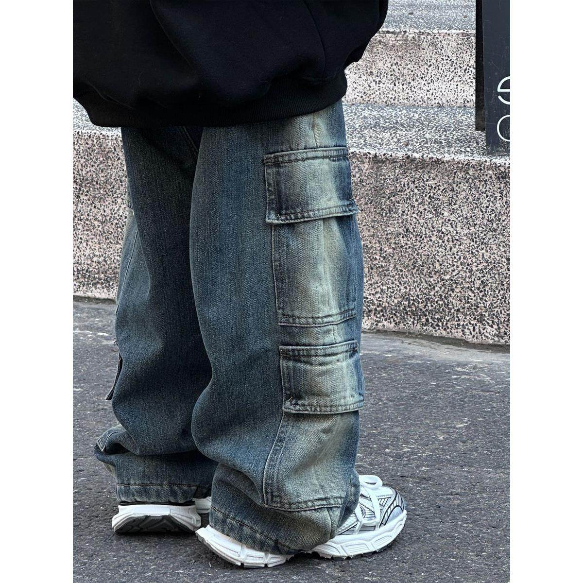 男童加绒牛仔裤宽松工装裤冬款儿童直筒长裤男孩帅气裤子韩版潮酷