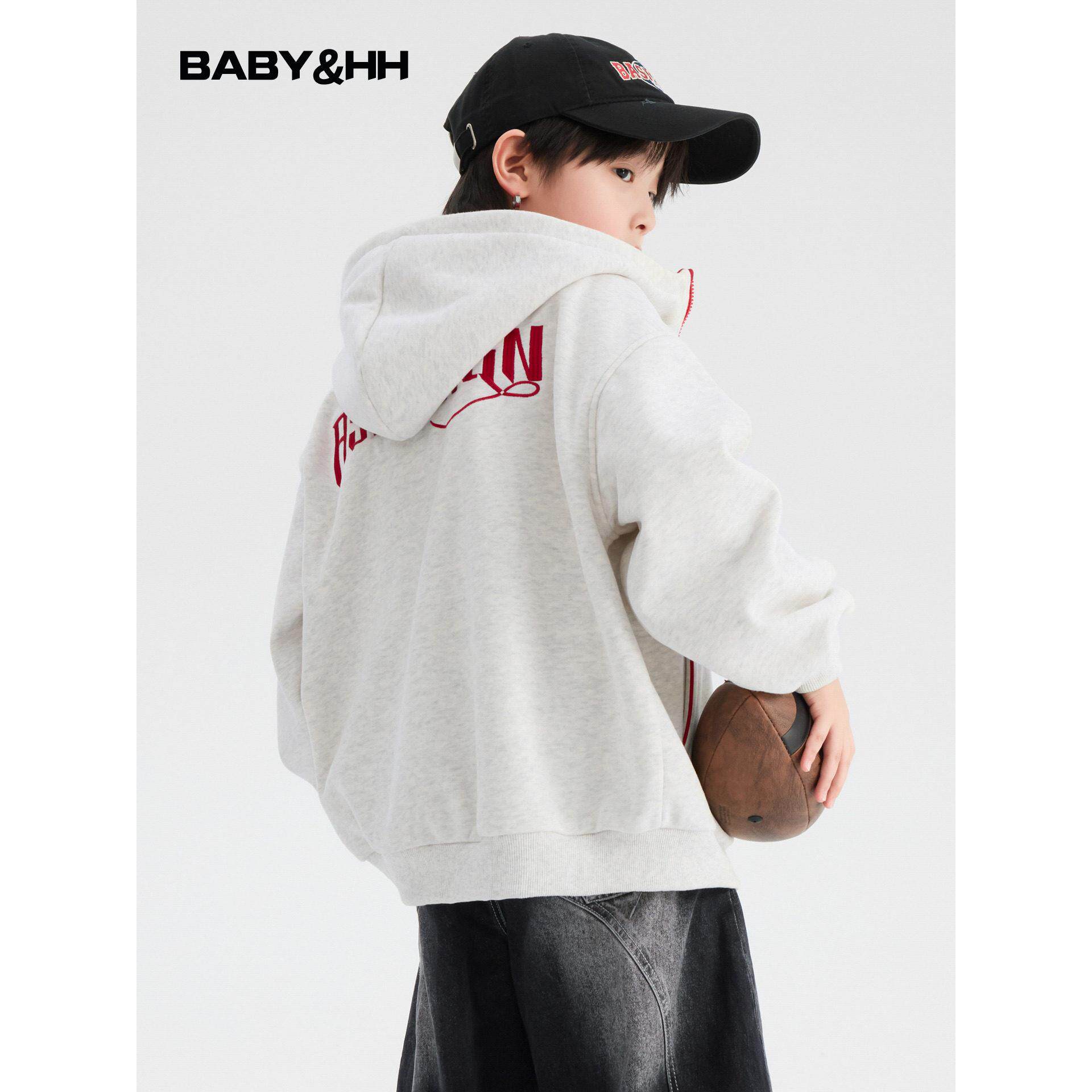 男童秋冬撞色运动连帽加绒外套2025新款学生儿童冬季加厚开衫卫衣