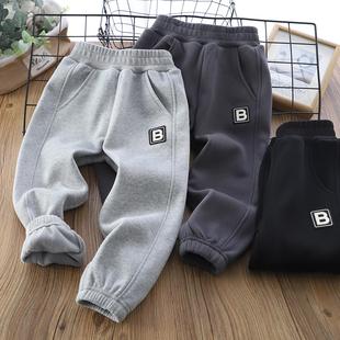 男童秋冬季加绒裤子2024新款儿童中童中大童男孩加厚休闲运动卫裤