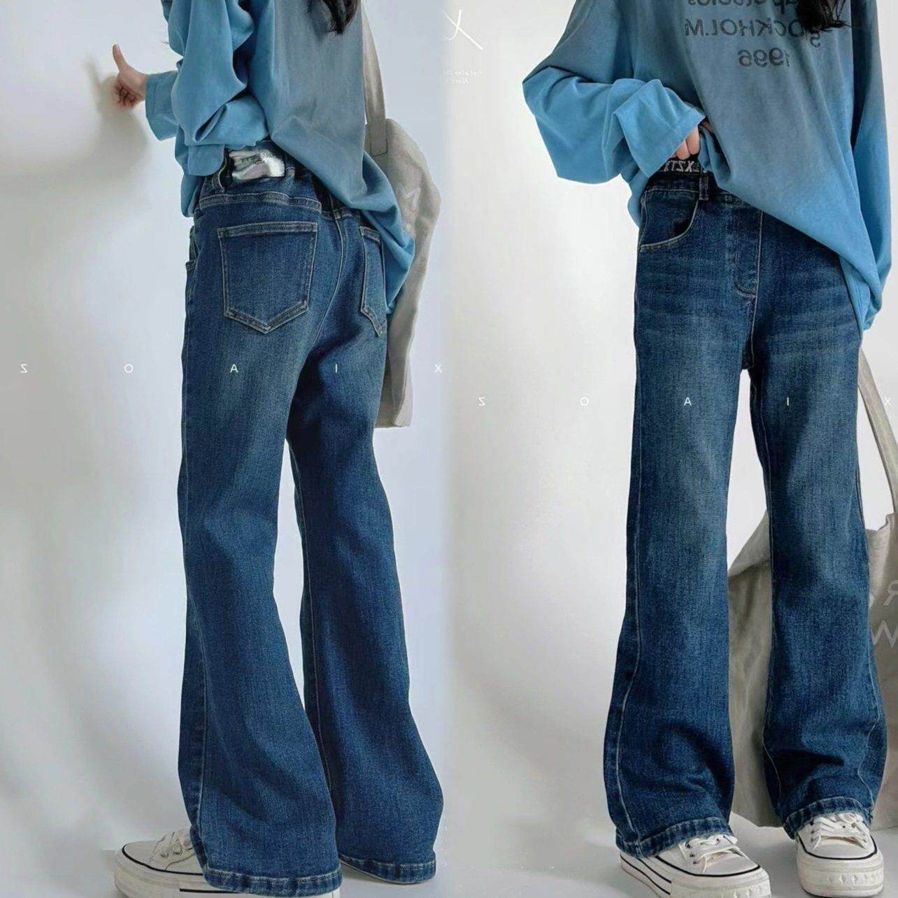 女童喇叭牛仔裤显瘦显高2025春夏中大童可亲子学生小个子百搭休闲