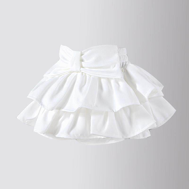 女童短裙儿童蛋糕裙防走光春夏蝴蝶结半身裙女孩蓬蓬裙白色A字裙