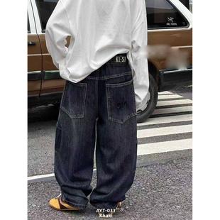 H 男童裤子2025秋季新款儿童牛仔裤男孩水洗直筒长裤中大童潮裤