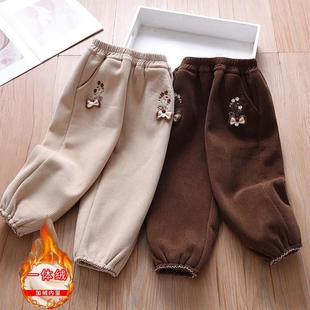 女童裤子加绒加厚冬季2025新款中童休闲 灯芯绒长裤秋冬儿童运动