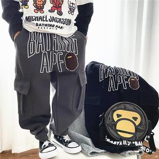 男童春秋裤子2025新款儿童潮牌纯棉工装裤运动裤中大童冬加绒长裤