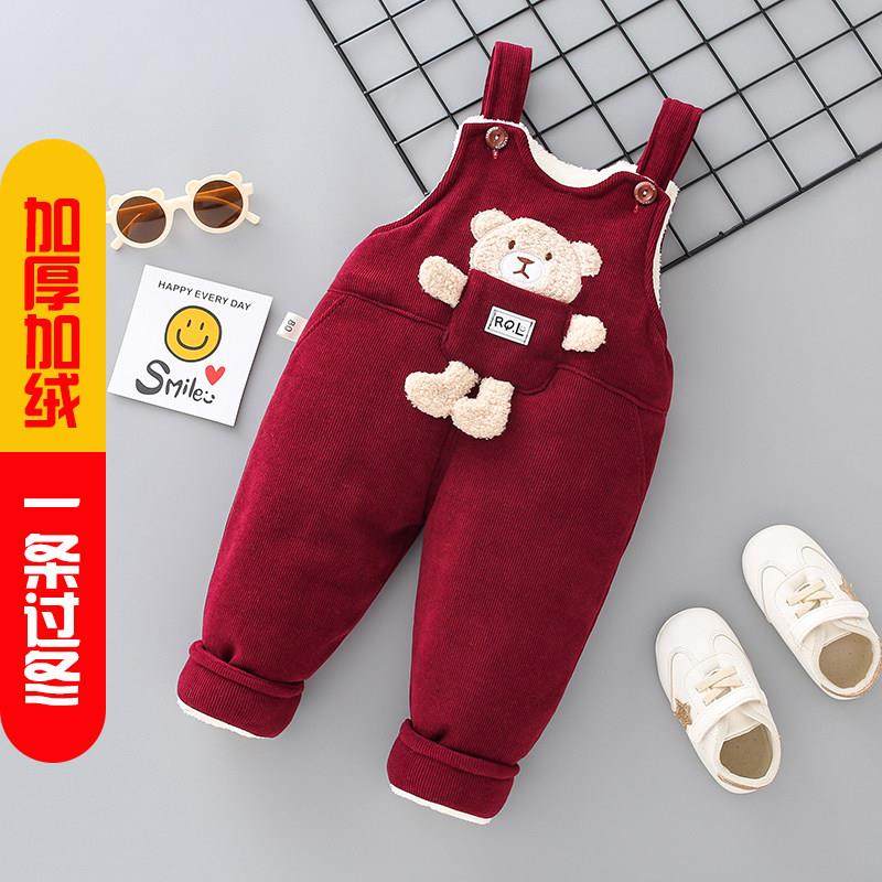 婴儿加厚背带裤冬季外穿特厚一条过冬02岁保暖裤子男宝宝背带棉裤