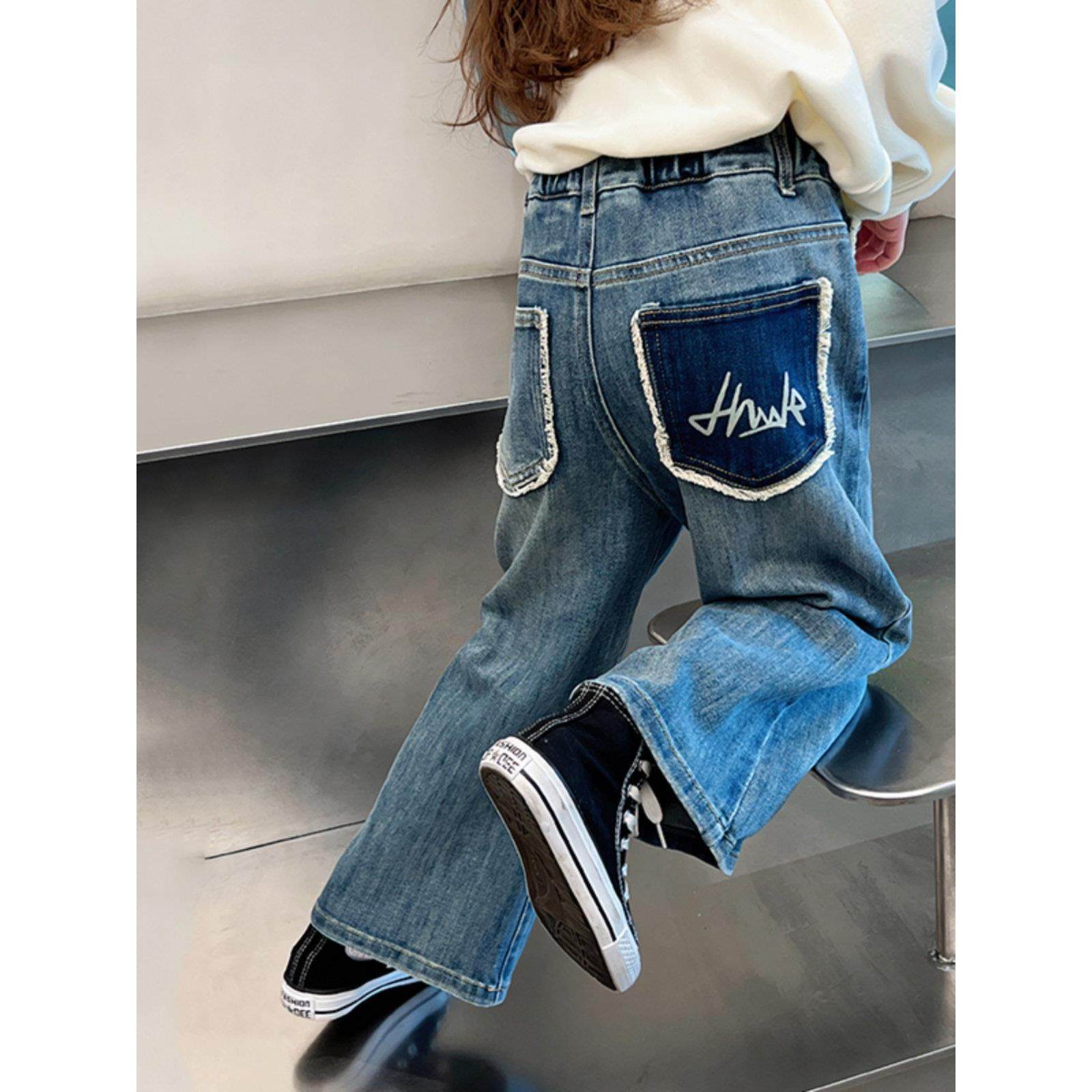 女童毛边牛仔裤儿童直筒休闲裤宽松大童装洋气长裤子2024春装新款,童装/婴儿装/亲子装,儿童牛仔裤,淘宝优惠券,粉丝福利购,淘宝优惠卷