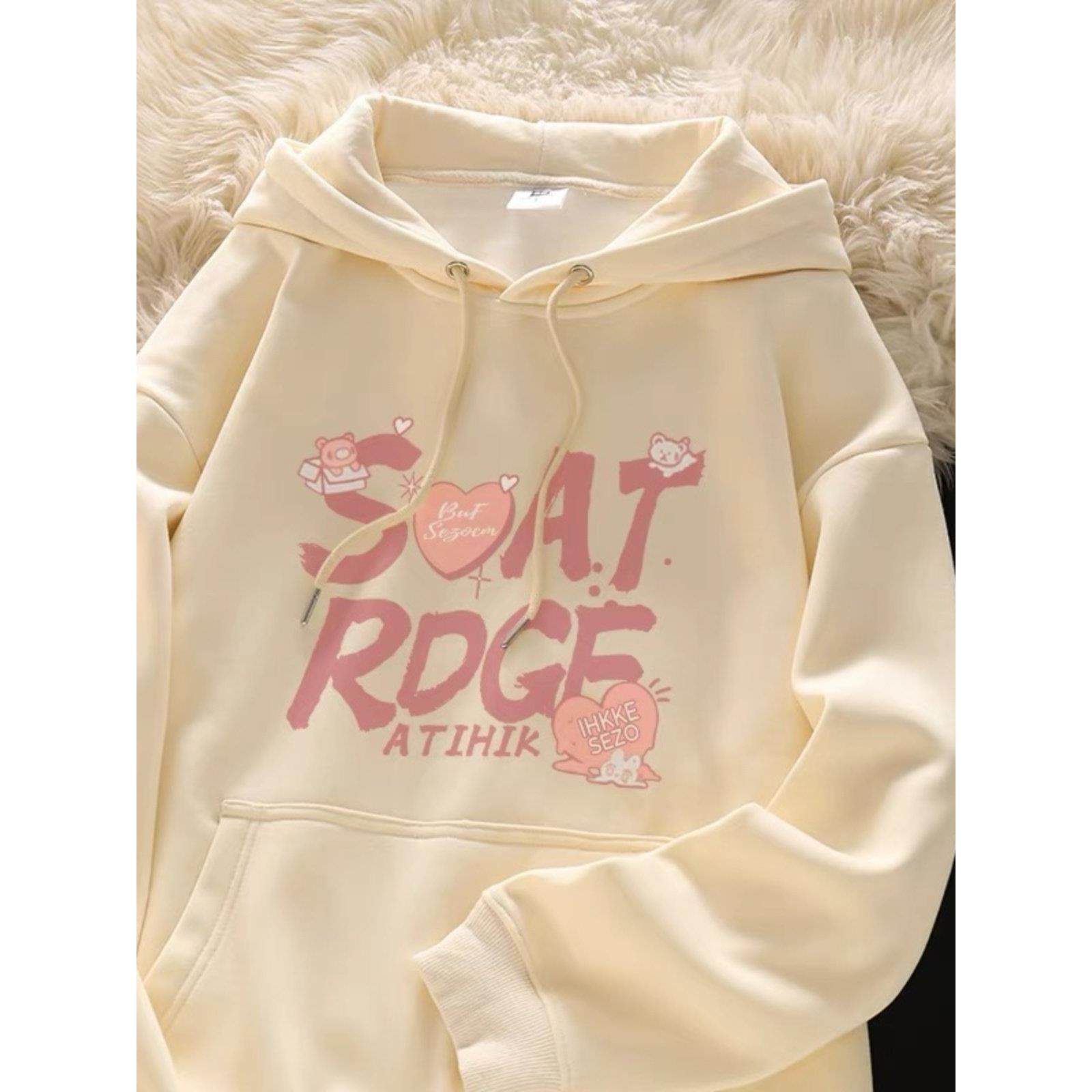 春秋女童连帽百搭卫衣小众设计中大童宽松ins风印花薄款加绒上衣