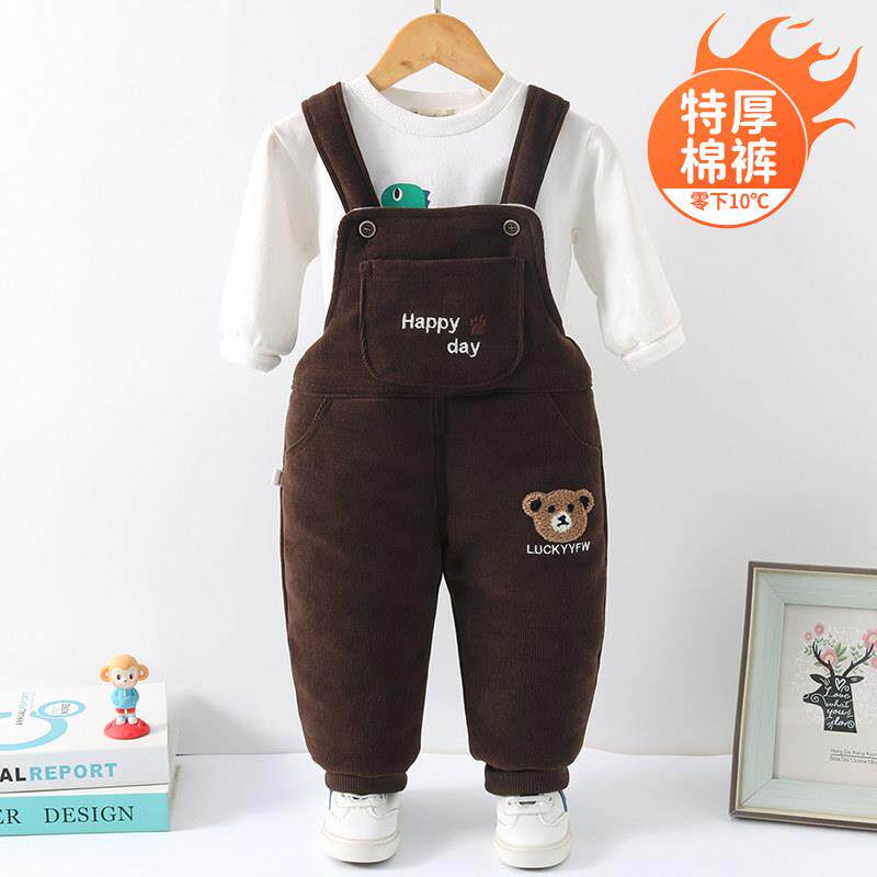宝宝背带棉裤冬夹棉男童儿童外穿一岁幼儿男宝婴儿背带裤冬季加厚