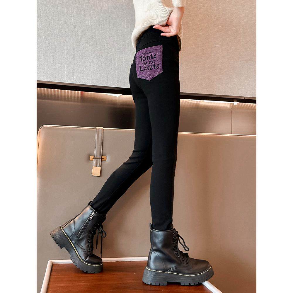 女童加绒裤子秋冬打底裤2025新款儿童冬季弹力黑色烟管铅笔小脚裤