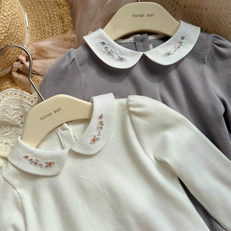 90~150码*韩国女童秋冬上衣 翻领弹力舒适百搭纯棉内搭衣 长袖T恤