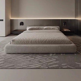 棉麻布床侘寂风主卧室双人大床婚床豆腐块榻榻米落地矮床意式极简