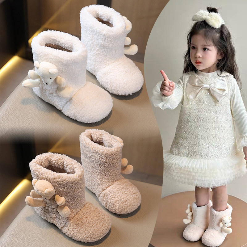 2025新款韩版可爱羊羔毛雪地靴女童冬季加绒保暖舒适毛毛短靴棉靴,童鞋/婴儿鞋/亲子鞋,棉靴,淘宝优惠券,粉丝福利购,淘宝优惠卷