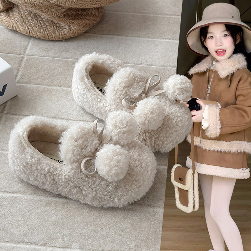 2025新款女童毛毛棉鞋冬季一脚蹬蝴蝶结保暖时尚懒人鞋小女孩加绒,童鞋/婴儿鞋/亲子鞋,棉鞋,淘宝优惠券,粉丝福利购,淘宝优惠卷