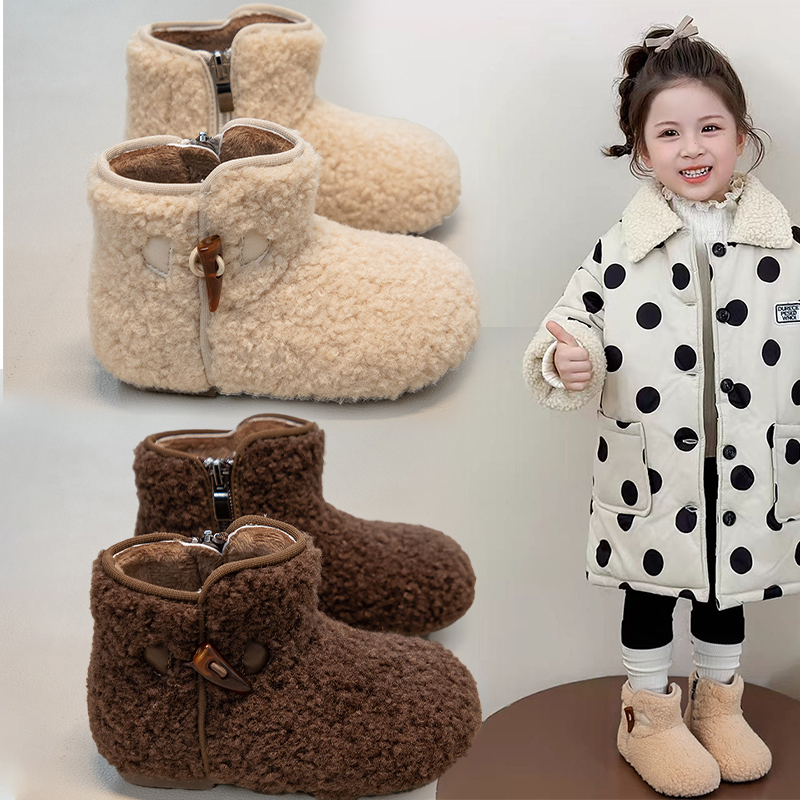 儿童毛绒绒加绒短靴冬季棉靴