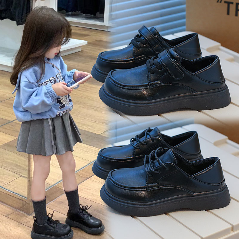 儿童皮鞋黑色2025秋冬新款女童英伦风百搭演出鞋加绒保暖棉鞋冬季