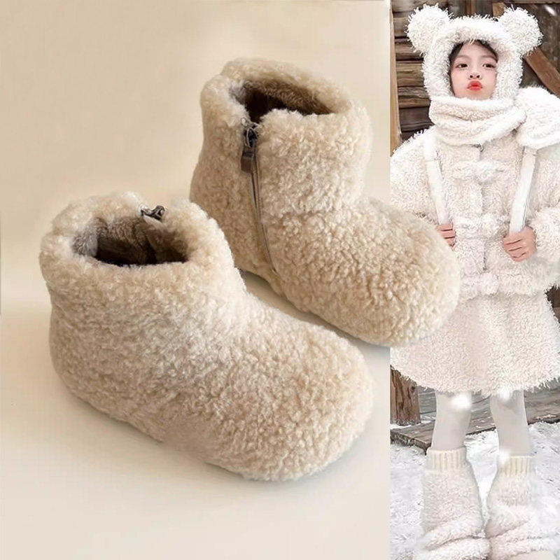 2025冬季女宝宝羊羔毛毛靴加绒公主女童豆豆鞋软底时尚百搭雪地靴,童鞋/婴儿鞋/亲子鞋,棉靴,淘宝优惠券,粉丝福利购,淘宝优惠卷