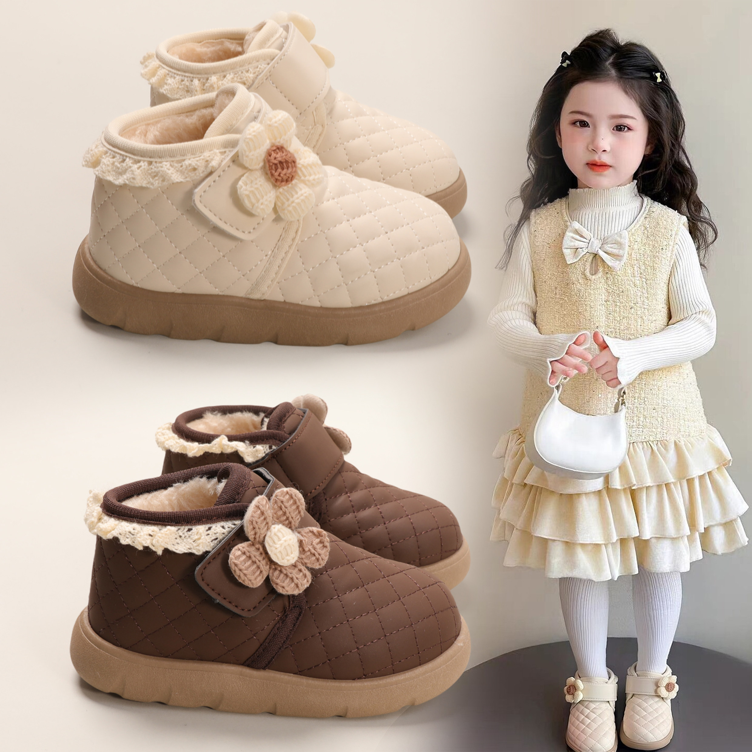 女童花朵公主靴2025冬季新款儿童加绒保暖大棉鞋宝宝防滑加厚短靴,童鞋/婴儿鞋/亲子鞋,棉靴,淘宝优惠券,粉丝福利购,淘宝优惠卷