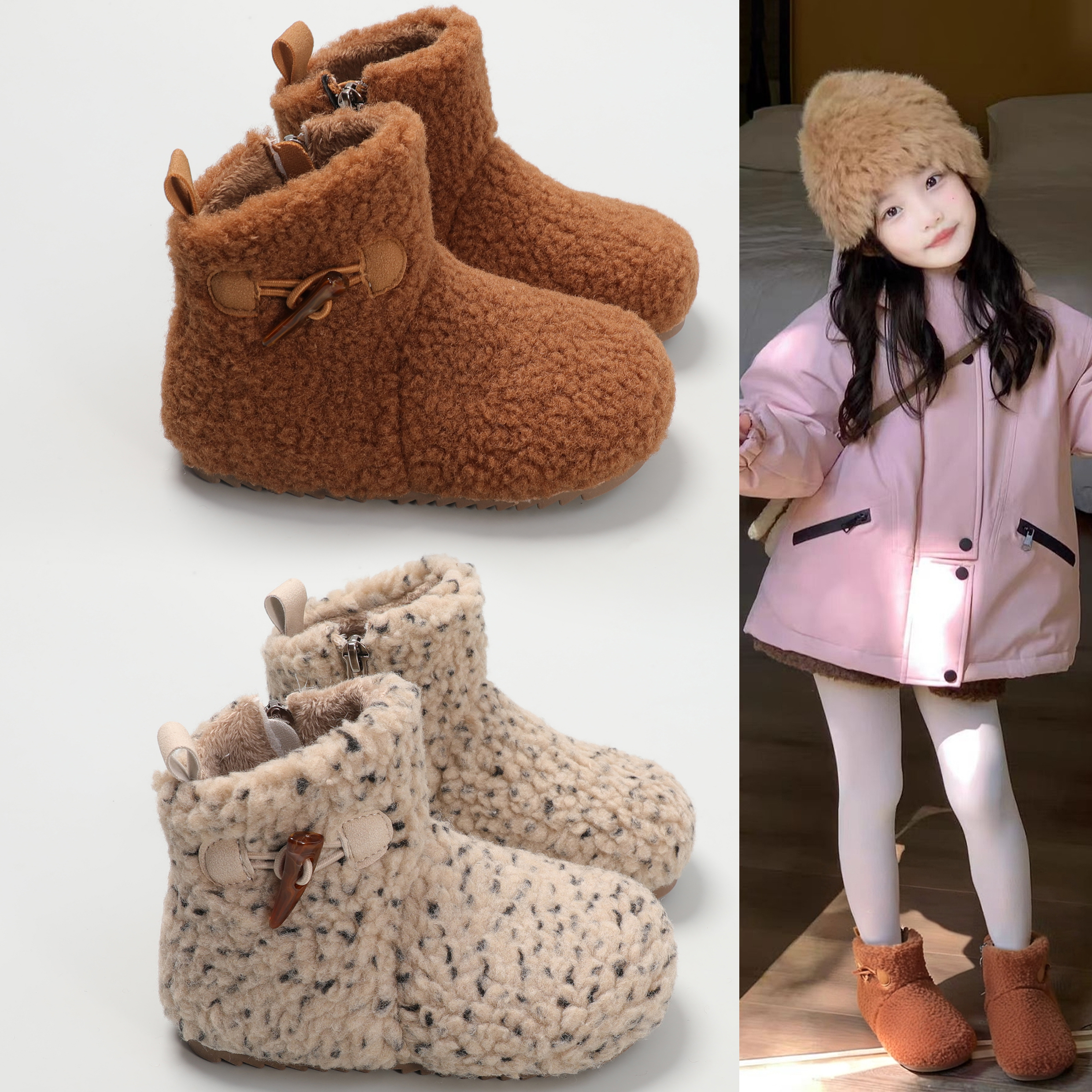 儿童毛毛靴冬季加绒短靴