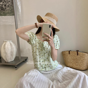 上衣女H7365 7.14 韩系碎花小清新V领系带2025夏季 甜美短袖 小衫