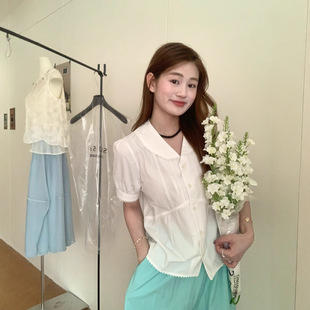 新款 苏珊 女夏季 韩系娃娃领甜美减龄短袖 气质百搭上衣H7279 衬衫