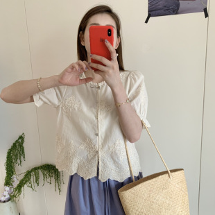 刺繡短袖 襯衫 2025夏季 女重工鏤空百搭減齡小衫 上衣 新款 蘇珊