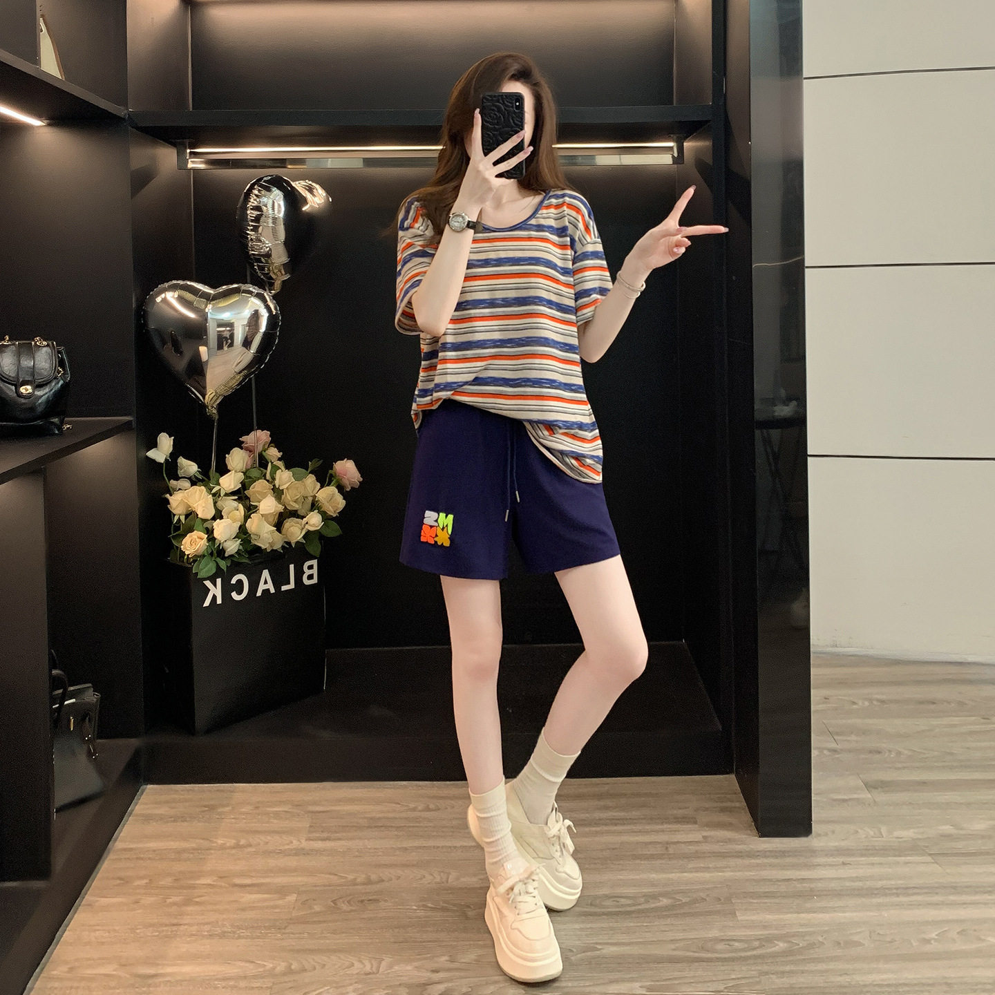 2026网红宽松显瘦洋气短裤两件套潮流运动套装女夏装新款3539