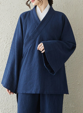 系带剑领道袍棉麻春夏武当王也斜襟道袍道衣太极服男女透气练功