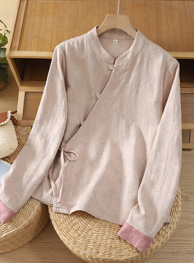 实拍新中式国风棉麻上衣禅服茶服女春季佛系禅意套装汉服女装夏